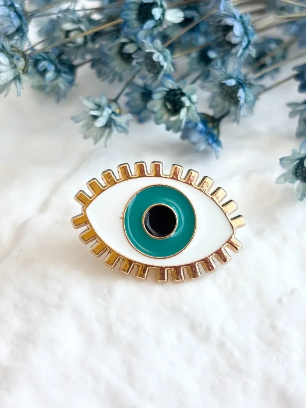 Evil Eye Enameled Blue Eye Good Luck Mati Shield Gold Toned Brooch Lapel Pin